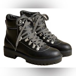 J. Crew Black Leather Nordic winter snow boots